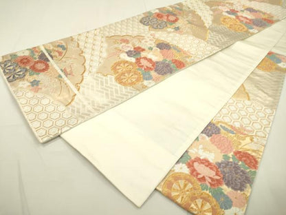 平和屋着物▼六通柄袋帯　唐織　花車文　金銀糸　正絹　逸品　DAAU9677fe