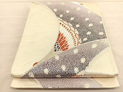 平和屋着物◎六通柄袋帯　唐織　孔雀　銀糸　正絹　逸品　BAAU4886hv