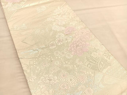 平和屋着物◎六通柄袋帯　唐織　花車文　銀糸　正絹　逸品　BAAU4925hv