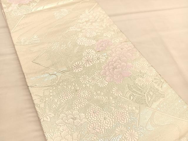 平和屋着物◎六通柄袋帯　唐織　花車文　銀糸　正絹　逸品　BAAU4925hv