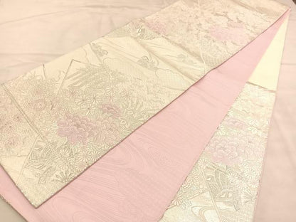 平和屋着物◎六通柄袋帯　唐織　花車文　銀糸　正絹　逸品　BAAU4925hv