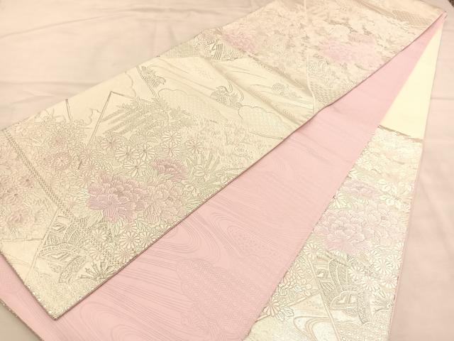 平和屋着物◎六通柄袋帯　唐織　花車文　銀糸　正絹　逸品　BAAU4925hv
