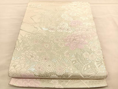 平和屋着物◎六通柄袋帯　唐織　花車文　銀糸　正絹　逸品　BAAU4925hv