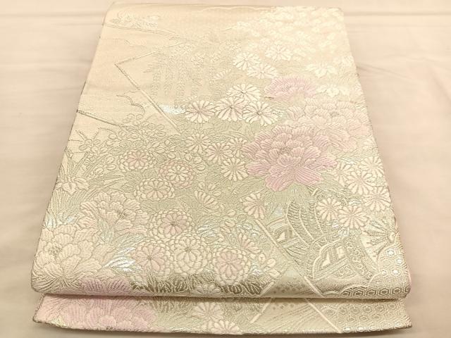 平和屋着物◎六通柄袋帯　唐織　花車文　銀糸　正絹　逸品　BAAU4925hv
