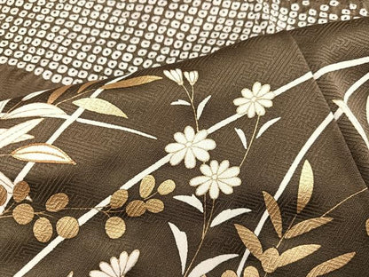 平和屋着物●訪問着 草花文 暈し染め 金彩 正絹 逸品 AAAY8669ph