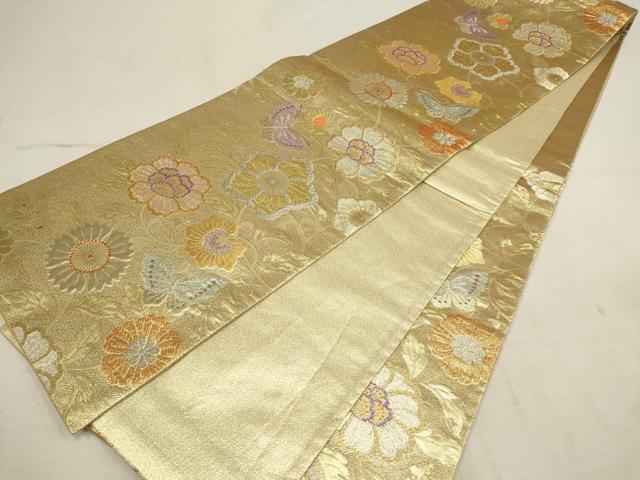 平和屋着物▼六通柄袋帯　花蝶文　金糸　正絹　逸品　AAAY9485wj