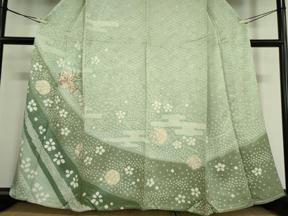 平和屋着物▽訪問着 単衣 絞り 刺繍 花丸文 金彩 正絹 逸品 DAAV5079az