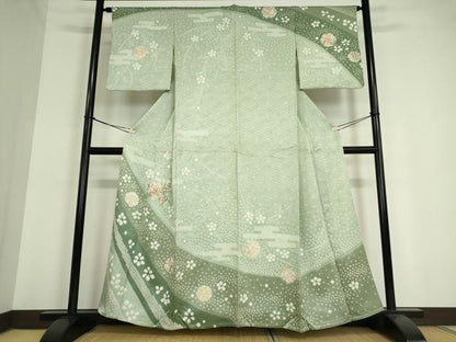 平和屋着物▽訪問着 単衣 絞り 刺繍 花丸文 金彩 正絹 逸品 DAAV5079az