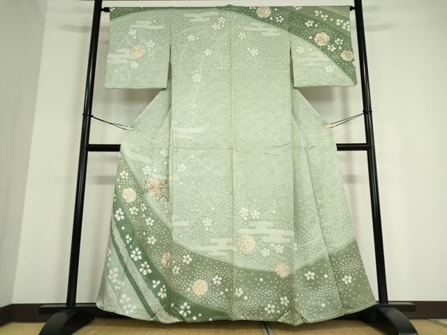 平和屋着物▽訪問着 単衣 絞り 刺繍 花丸文 金彩 正絹 逸品 DAAV5079az