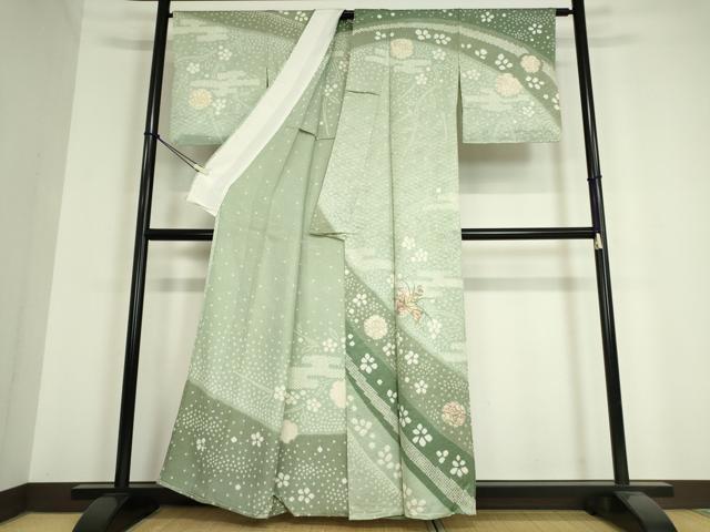 平和屋着物▽訪問着 単衣 絞り 刺繍 花丸文 金彩 正絹 逸品 DAAV5079az