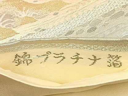 平和屋着物◎六通柄袋帯　錦プラチナ箔　古城風景文　正絹　逸品　BAAU2849yc