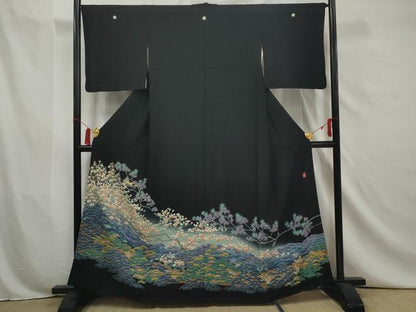 平和屋着物●本場加賀友禅作家 杉浦伸 黒留袖 流水枝花文 暈し染め 正絹 逸品 AAAY5517gw