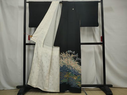 平和屋着物●本場加賀友禅作家 杉浦伸 黒留袖 流水枝花文 暈し染め 正絹 逸品 AAAY5517gw