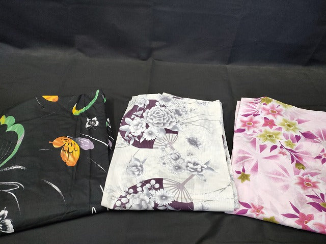 平和屋本店■浴衣 まとめて 3点 蝶 花柄 ラメ など 着用可能多数 ppp2385 km
