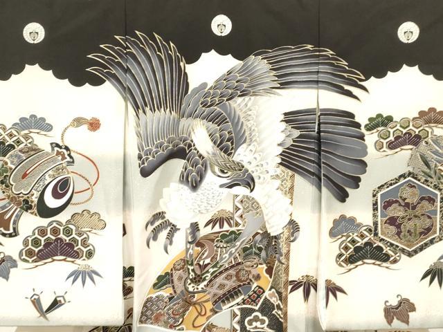 平和屋着物[]お宮参り　男の子　祝着　産着　初着　のしめ　鷹　鷲　兜　地紙松文　暈し染め　金彩　逸品　DAAS9316ma