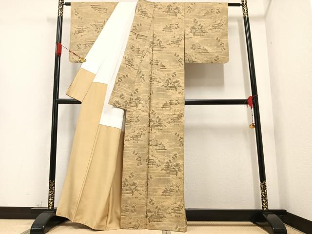 平和屋着物●上質な紬 風景草木文 正絹 逸品 AAAZ0575ph