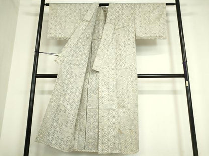 平和屋着物▽上質な紬 単衣 麻の葉文 正絹 逸品 DAAV5179az