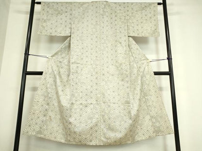 平和屋着物▽上質な紬 単衣 麻の葉文 正絹 逸品 DAAV5179az