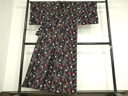 平和屋着物●久留米絣　単衣　綿　枝花文　逸品　DAAV5176az