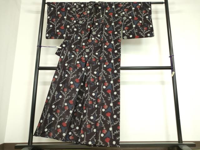 平和屋着物●久留米絣　単衣　綿　枝花文　逸品　DAAV5176az