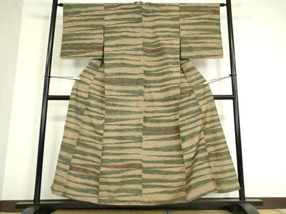 平和屋着物▽上質な紬 単衣 横段霞文 正絹 逸品 DAAV5188az