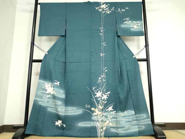 平和屋着物▽訪問着 単衣 霞草花文 暈し染め 金彩 正絹 逸品 DAAV5203az