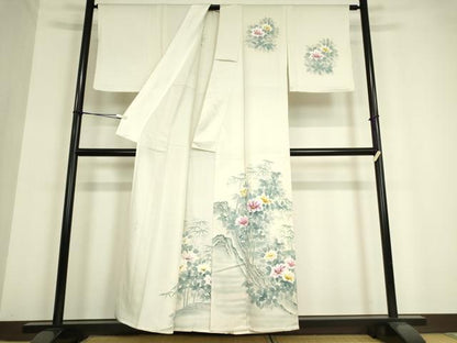平和屋着物▽訪問着 単衣 作家物 草花文 手描き 正絹 逸品 DAAV5225az