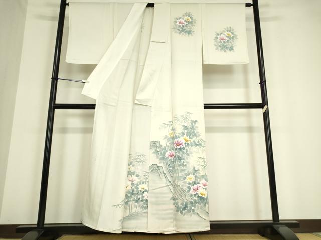 平和屋着物▽訪問着 単衣 作家物 草花文 手描き 正絹 逸品 DAAV5225az