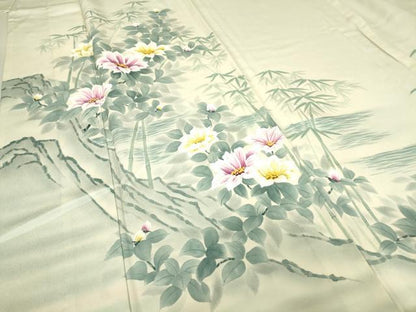平和屋着物▽訪問着 単衣 作家物 草花文 手描き 正絹 逸品 DAAV5225az