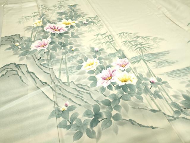 平和屋着物▽訪問着 単衣 作家物 草花文 手描き 正絹 逸品 DAAV5225az