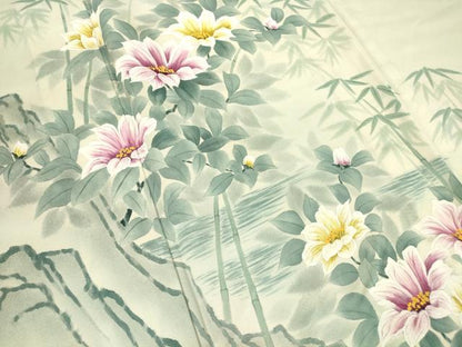 平和屋着物▽訪問着 単衣 作家物 草花文 手描き 正絹 逸品 DAAV5225az