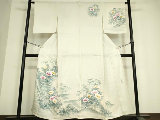 平和屋着物▽訪問着 単衣 作家物 草花文 手描き 正絹 逸品 DAAV5225az