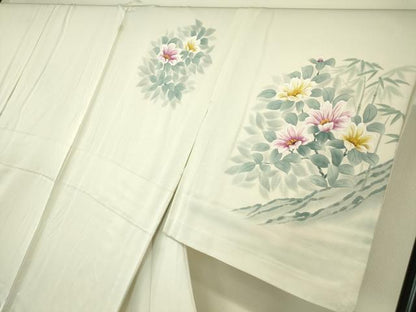 平和屋着物▽訪問着 単衣 作家物 草花文 手描き 正絹 逸品 DAAV5225az
