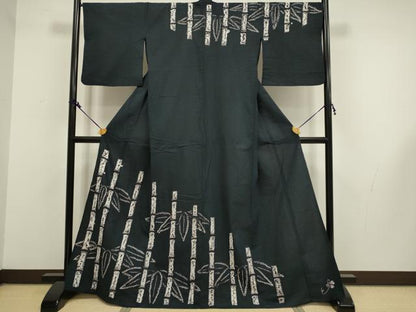 平和屋着物∴極上 夏物 浴衣 絞り 笹竹文 濃い紺地 綿 逸品 DZAA20292kh5