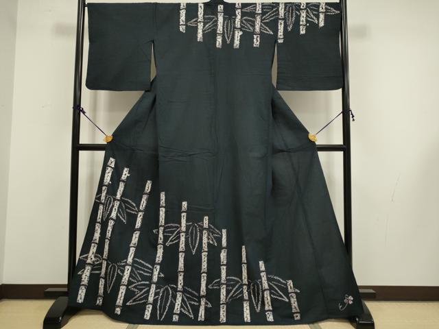 平和屋着物∴極上 夏物 浴衣 絞り 笹竹文 濃い紺地 綿 逸品 DZAA20292kh5