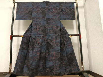 平和屋着物●結城紬 80亀甲 草花文 正絹 逸品 AAAZ1821ph