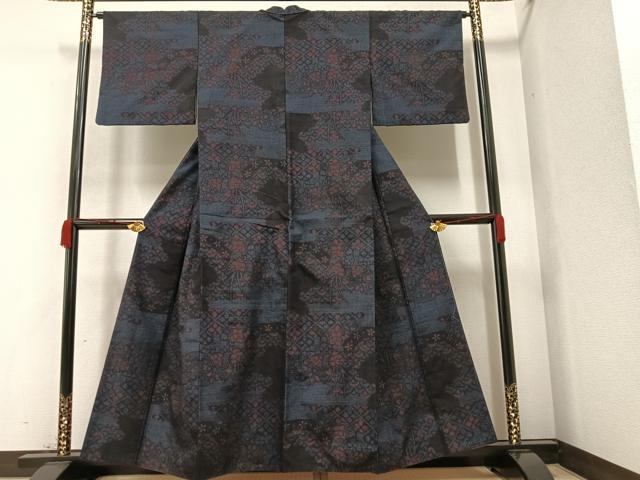 平和屋着物●結城紬 80亀甲 草花文 正絹 逸品 AAAZ1821ph