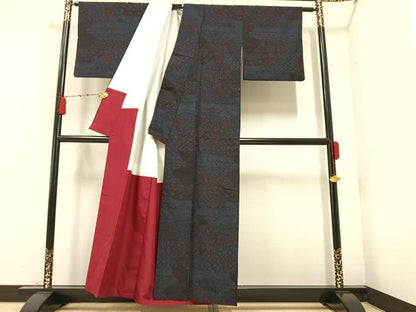 平和屋着物●結城紬 80亀甲 草花文 正絹 逸品 AAAZ1821ph