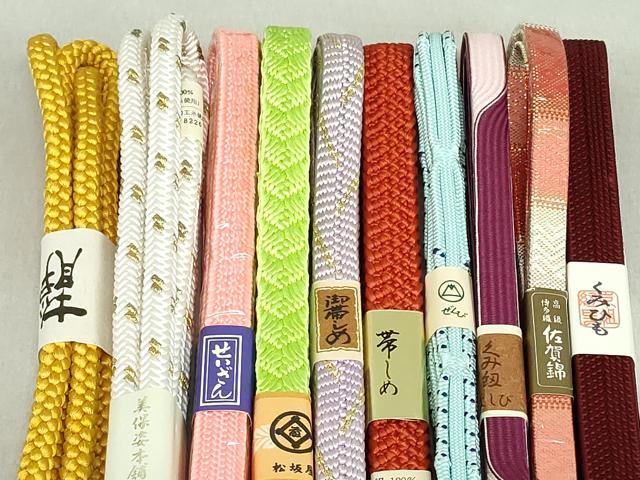 平和屋着物●和装小物　帯締め10本　佐賀錦　手組紐　くみひも　金糸　松坂屋扱い　逸品　未使用　DAAV8047by