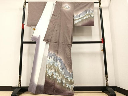 平和屋着物●訪問着　ろうけつ染　樹林文　暈し染め　金銀彩　正絹　逸品　AAAZ1958ph