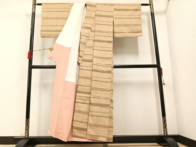平和屋着物●上質な紬 横段文 正絹 逸品 AAAZ1957ph