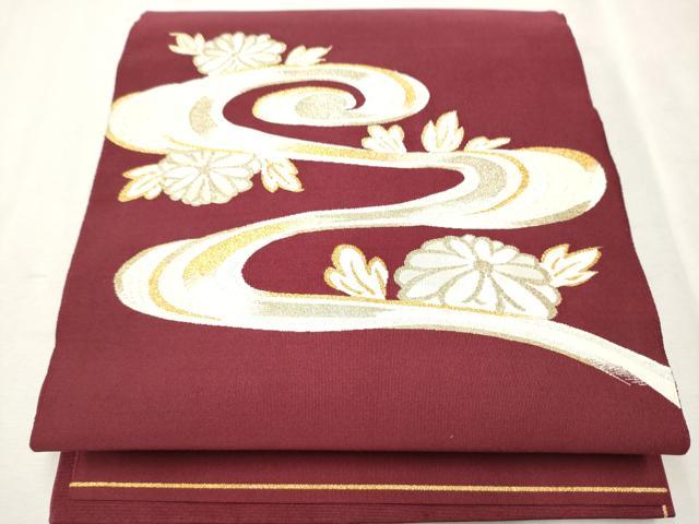 平和屋着物●爪掻き本綴れ 八寸名古屋帯 流水菊文 金銀糸 正絹 逸品 CAAW4590hy