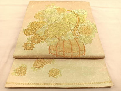 平和屋着物◎太鼓柄袋帯　花籠文　金糸　引箔　正絹　逸品　BAAU5280hv