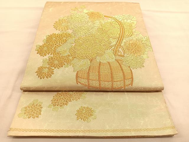 平和屋着物◎太鼓柄袋帯　花籠文　金糸　引箔　正絹　逸品　BAAU5280hv