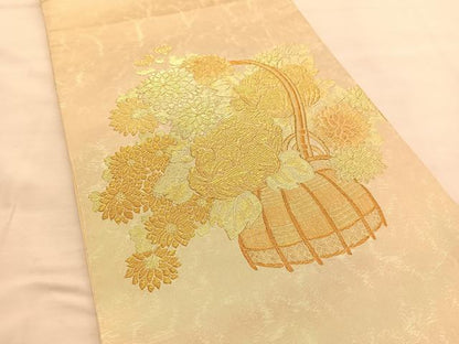 平和屋着物◎太鼓柄袋帯　花籠文　金糸　引箔　正絹　逸品　BAAU5280hv
