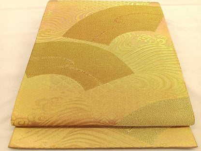 平和屋着物◎六通柄袋帯 立波地紙文 金糸 正絹 逸品 未使用 BAAU5397hv