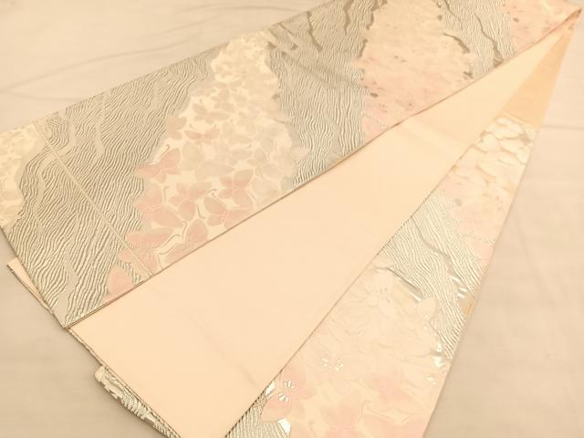 平和屋着物◎六通柄袋帯 唐織 舞蝶文 銀糸 正絹 逸品 BAAU5369hv