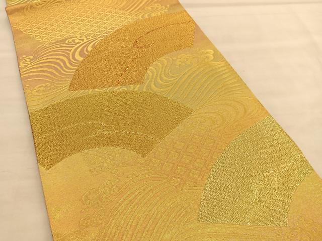 平和屋着物◎六通柄袋帯 立波地紙文 金糸 正絹 逸品 未使用 BAAU5397hv