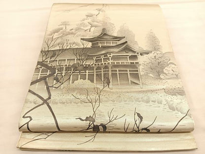 平和屋着物◎全通柄袋帯　手描き　風景文　引箔　正絹　逸品　BAAU5484hv