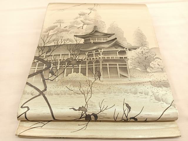 平和屋着物◎全通柄袋帯　手描き　風景文　引箔　正絹　逸品　BAAU5484hv